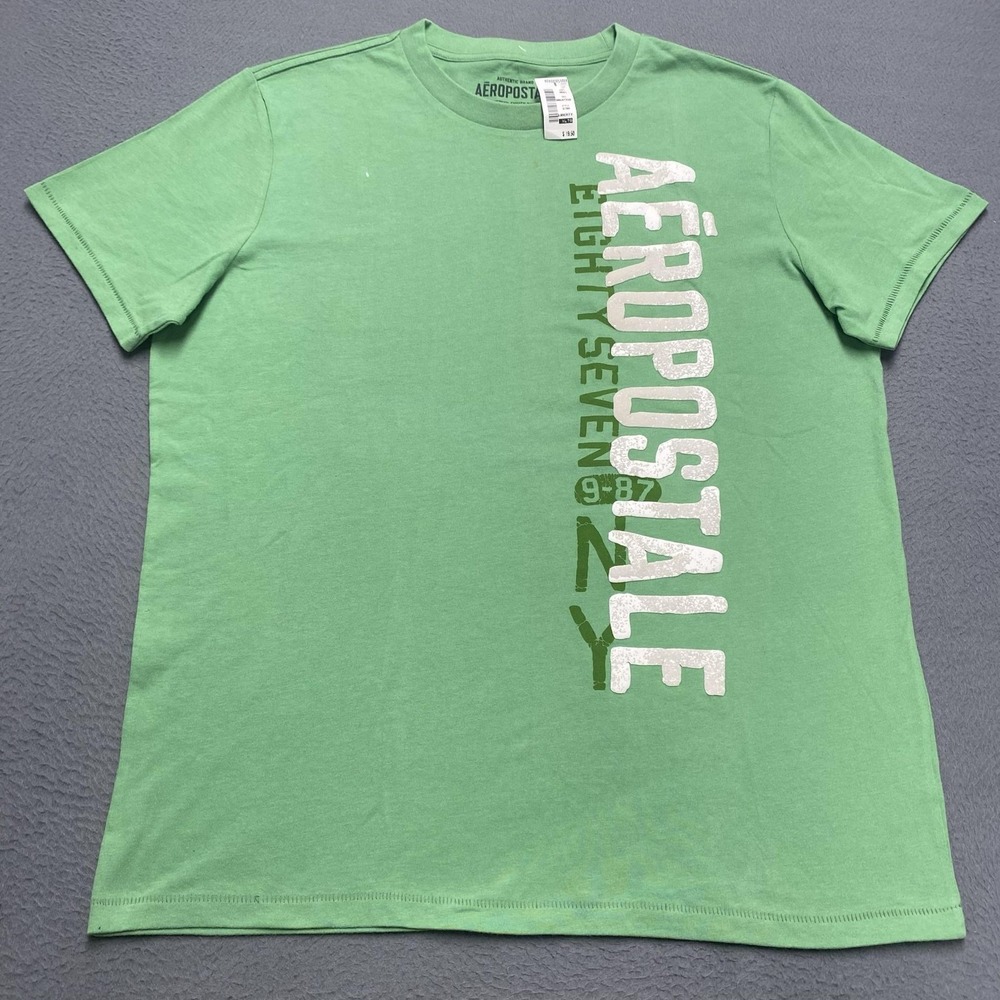 Aeropostale Shirt Mens XL Green Eighty Seven Vertical Logo Graphic Tee Crewneck